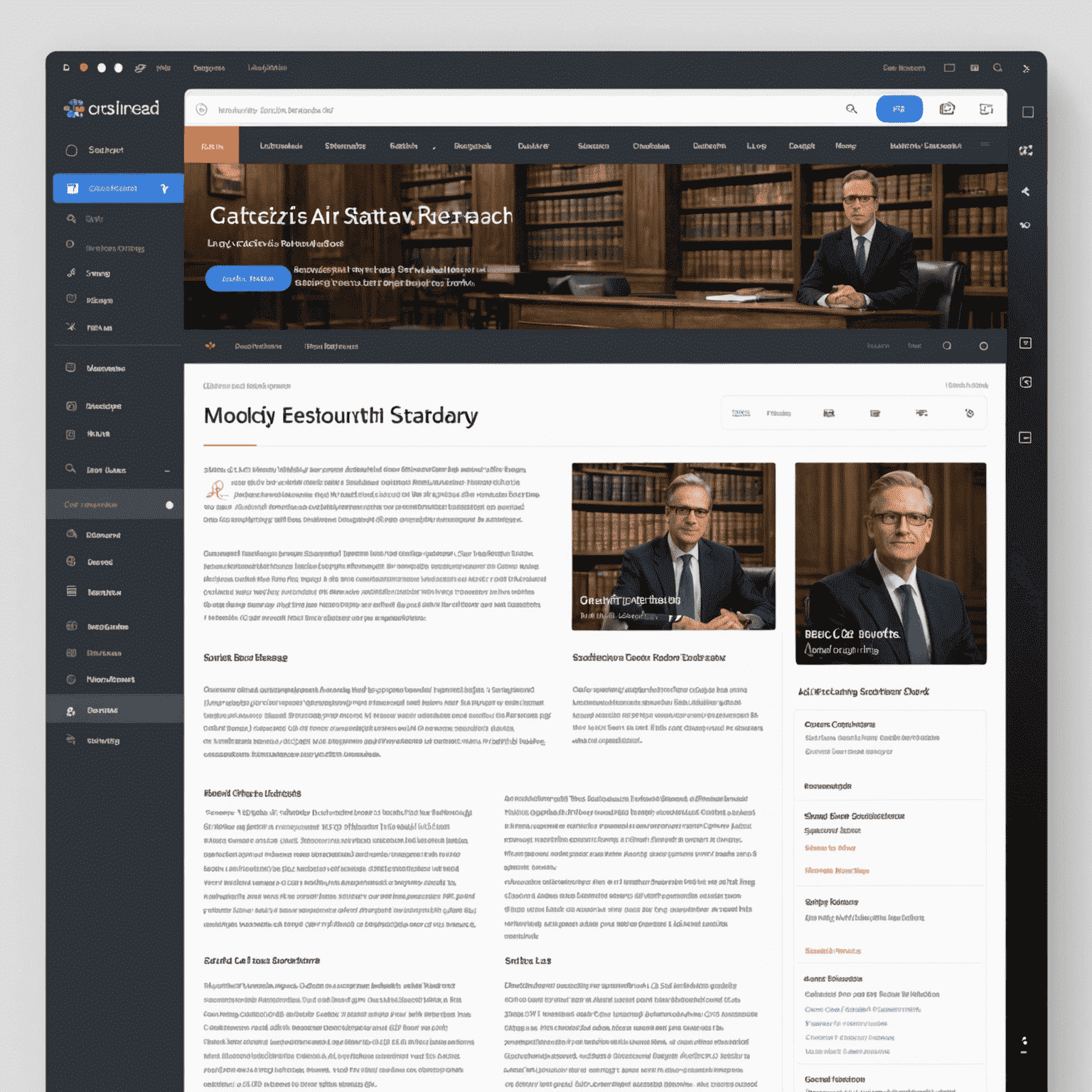 AI-powered legal research platform interface showing search results for case law and statutes, with highlighted relevant passages and a sidebar for filtering options